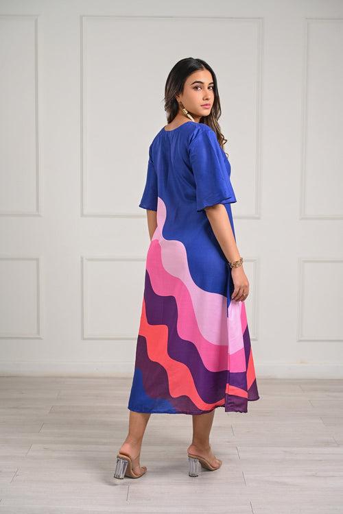 Wavy Printed Midi Dress