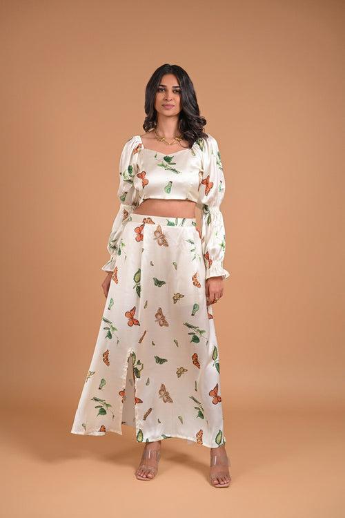 White Butterfly Satin Co-ord Set