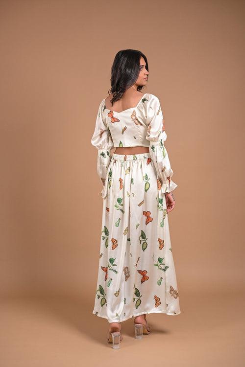 White Butterfly Satin Co-ord Set