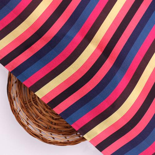 Classy Multicolor Strips Digital Printed Japan Satin Fabric