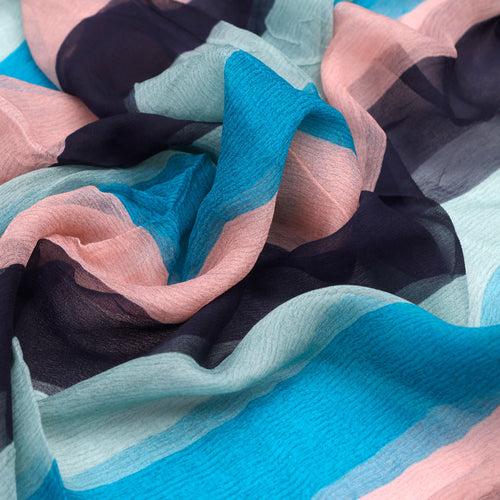 Classy Green, Blue, and Peach Strips Pure Chiffon Fabric