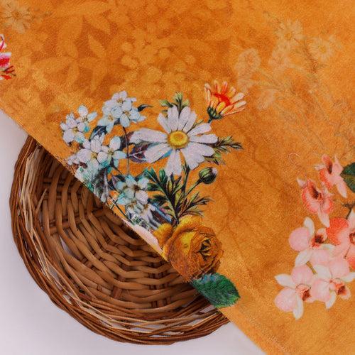 Gorgeous orange floral digital printed velvet fabric by FAB VOGUE Studio