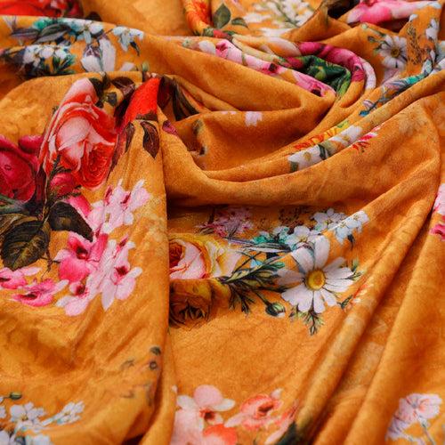 Gorgeous orange floral digital printed velvet fabric by FAB VOGUE Studio