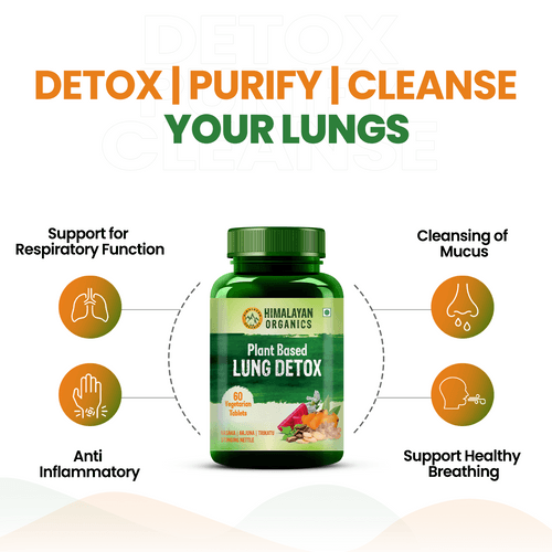 Himalayan Organics Lung Detox | Cleanse Purify | Arjuna & Vasaka Leaf | Respiratory Support | Plant Based Herbal Supplement – 60 Tablets