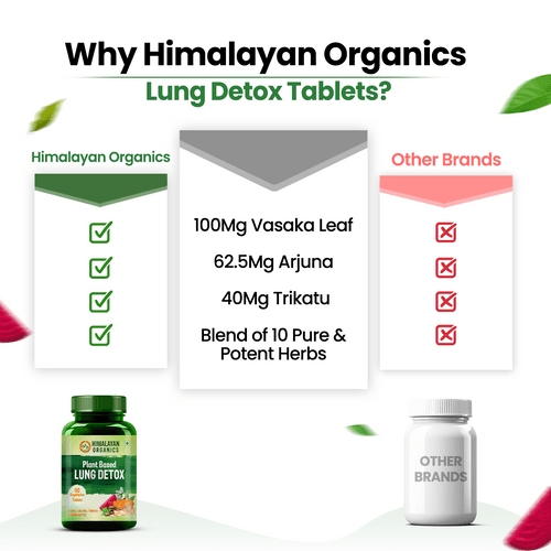 Himalayan Organics Lung Detox | Cleanse Purify | Arjuna & Vasaka Leaf | Respiratory Support | Plant Based Herbal Supplement – 60 Tablets