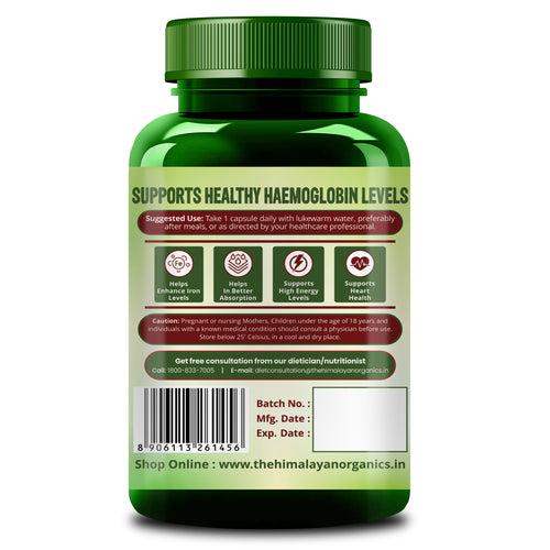 Himalayan Organics Plant Based Iron with Folate for Better Hemoglobin, Immunity, Oxygen Binding Capacity - 90 Veg Capsules