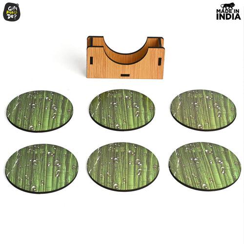 Coaster Set of 6 Natural Wooden Bamboo Tree Style | Coasters with Beautiful Coaster Stand