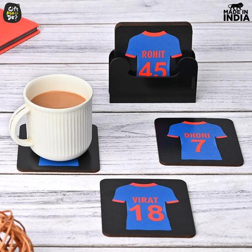Square Coaster Set of 6 with Proper Coaster Stand | Designer Coaster Set fit for Tea Cups, Coffee Mugs and Glasses
