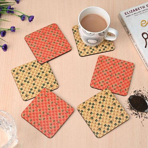 Square Coaster Set of 6 with Proper Coaster Stand | Designer Coaster Set fit for Tea Cups, Coffee Mugs and Glasses