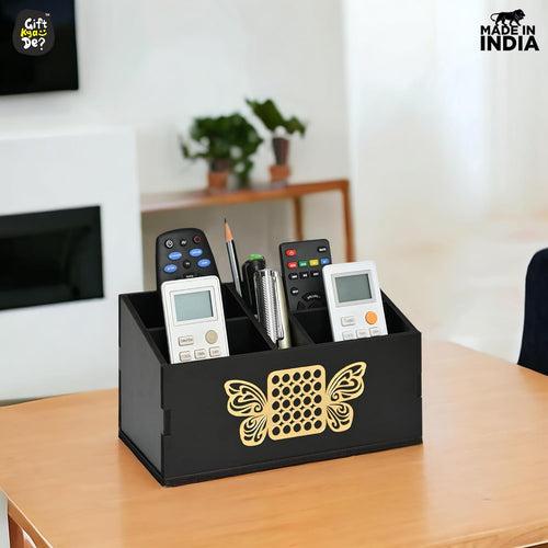 Wooden Remote Stand with 5 Sections | Remote Holder for TV and AC | Stationary Organizer | Ideal for Home and Office