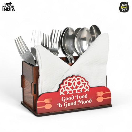 Cutlery Stand with Tissue Holder for Kitchen & Dining Table | 2 Compartments | Spoon, Knife & Fork Holder, Cutlery Organizer