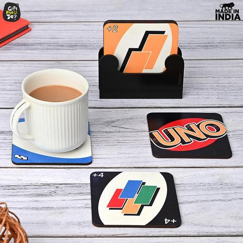 Square Coaster Set of 6 with Proper Coaster Stand | Designer Coaster Set fit for Tea Cups, Coffee Mugs and Glasses