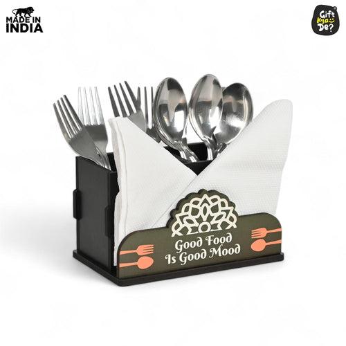 Cutlery Stand with Tissue Holder for Kitchen & Dining Table | 2 Compartments | Spoon, Knife & Fork Holder, Cutlery Organizer