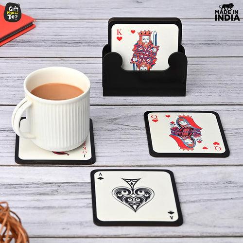 Square Coaster Set of 6 with Proper Coaster Stand | Designer Coaster Set fit for Tea Cups, Coffee Mugs and Glasses