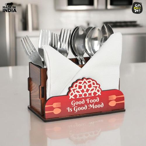 Cutlery Stand with Tissue Holder for Kitchen & Dining Table | 2 Compartments | Spoon, Knife & Fork Holder, Cutlery Organizer