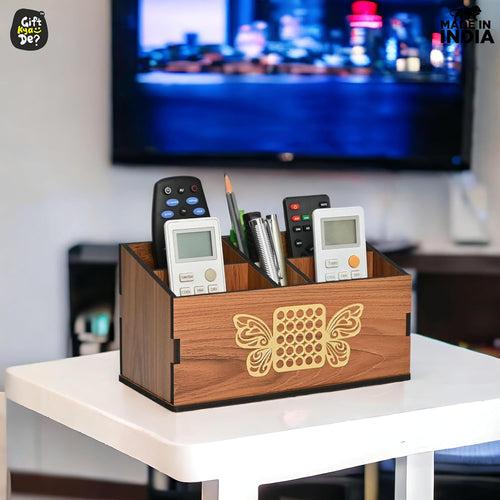 Wooden Remote Stand with 5 Sections | Remote Holder for TV and AC | Stationary Organizer | Ideal for Home and Office