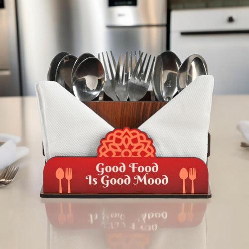 Cutlery Stand with Tissue Holder for Kitchen & Dining Table | 2 Compartments | Spoon, Knife & Fork Holder, Cutlery Organizer