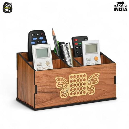 Wooden Remote Stand with 5 Sections | Remote Holder for TV and AC | Stationary Organizer | Ideal for Home and Office