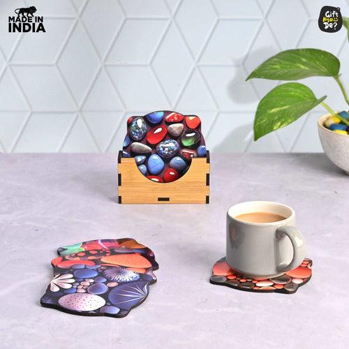 Coaster Set of 6 Unique Birds & Jungle Theme Design | Wooden Coasters to Serve Tea Cups, Coffee Mugs and Glasses (Ecofriendly)