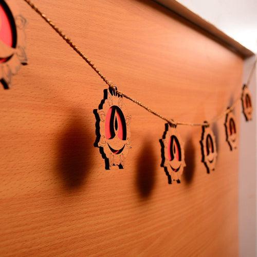 Wooden Diwali Gift Set Mandir, Diya Toran and Shubh Labh Swastik Dangler