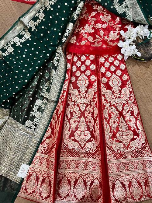 Red Banarasi Organza Silk Lehenga: Timeless Elegance