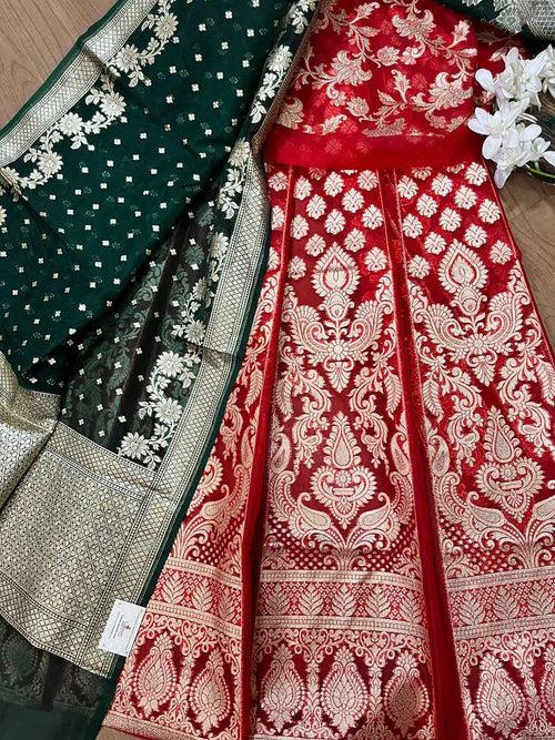 Red Banarasi Organza Silk Lehenga: Timeless Elegance