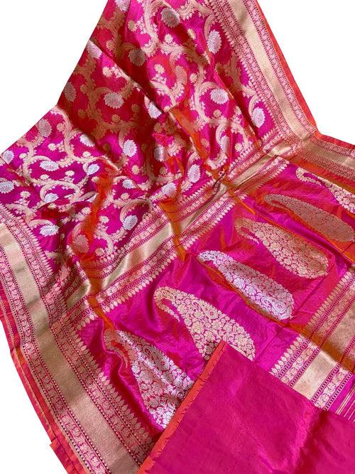Exquisite Pink Banarasi Silk Saree - Handloom Katan
