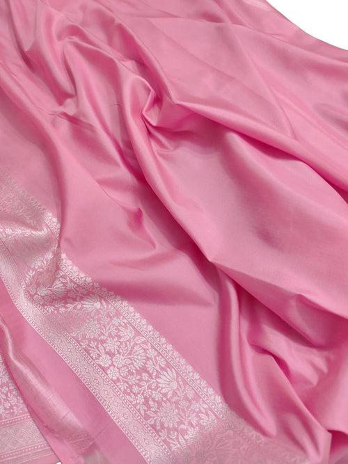 Elegant Pink Banarasi Silk Saree with Silver Zari