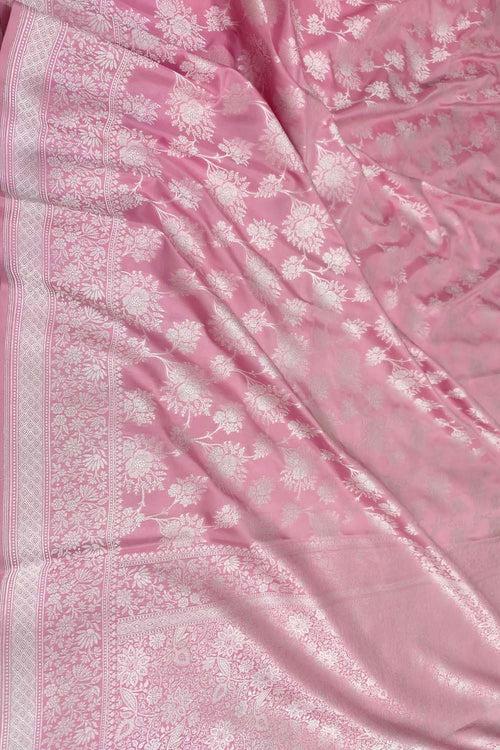 Elegant Pink Banarasi Silk Saree with Silver Zari