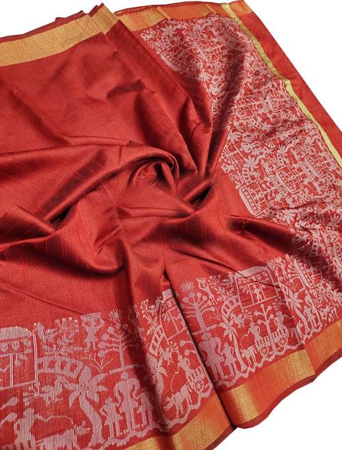 Vibrant Red Chattisgarh Handloom Silk Saree