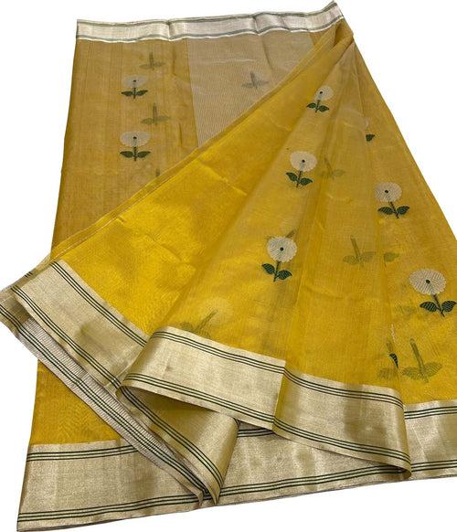 Yellow Chanderi Handloom Katan Silk Saree