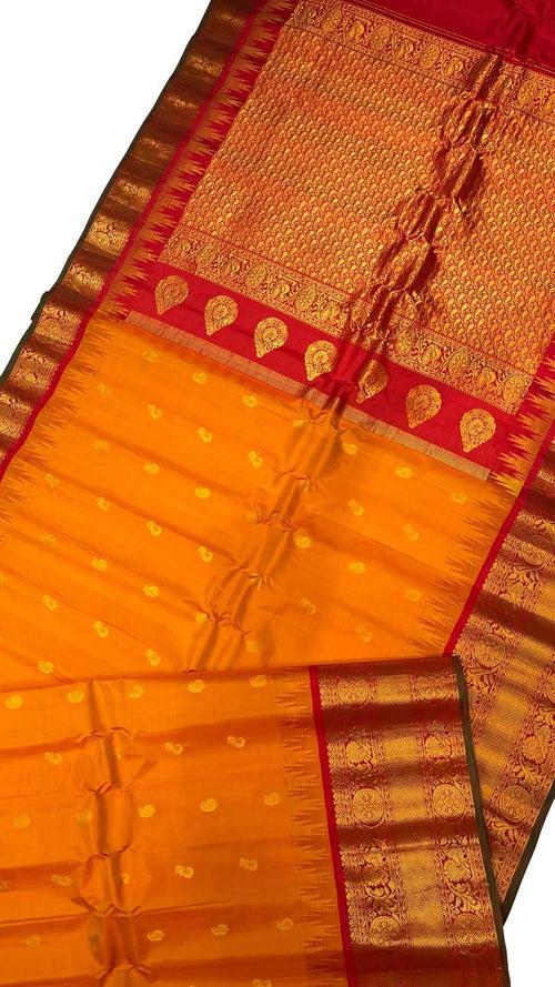 Orange Gadwal Handloom Pure Silk Saree