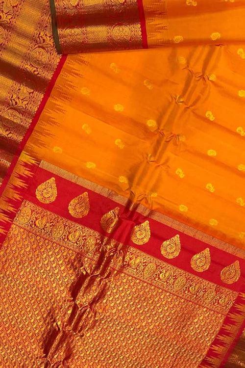 Orange Gadwal Handloom Pure Silk Saree