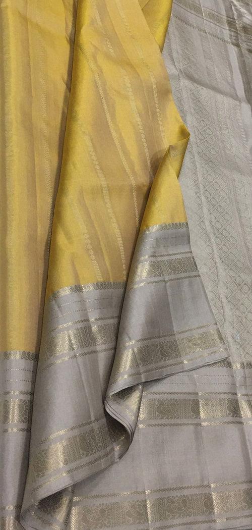 Yellow Handloom Kanjeevaram Pure Silk Saree - Elegant and Timeless