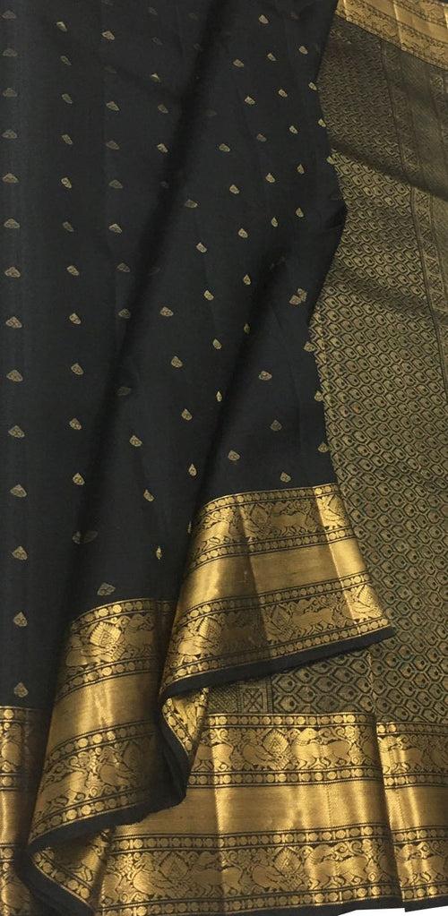 Exquisite Black Handloom Kanjeevaram Silk Saree