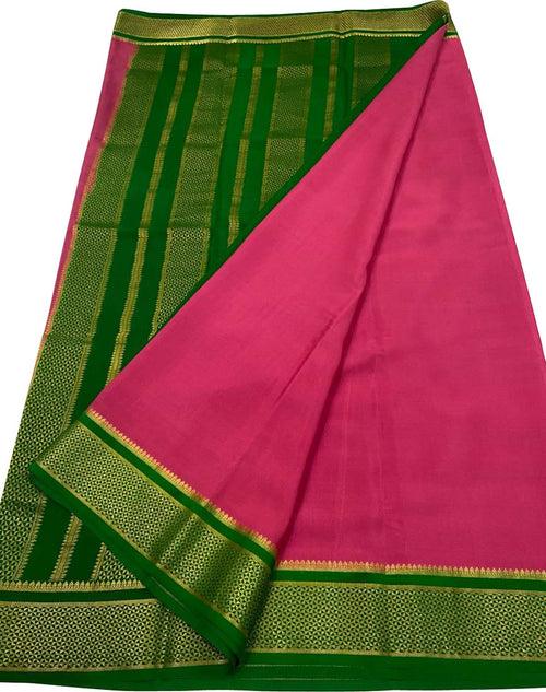 Exquisite Pink & Green Mysore Handloom Crepe Silk Saree