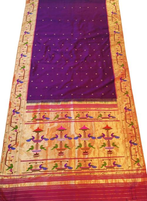 Exquisite Purple Paithani Silk Saree with Heavy Border