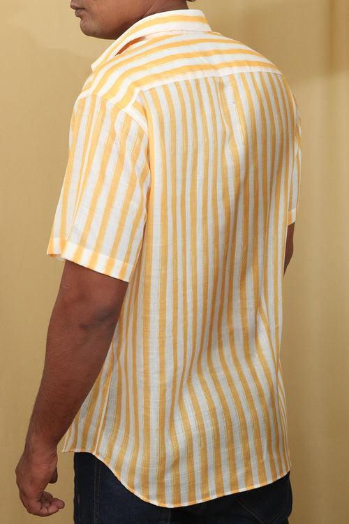 Sunshine Yellow Wrinkle Free Cotton Linen Digital Printed Shirt