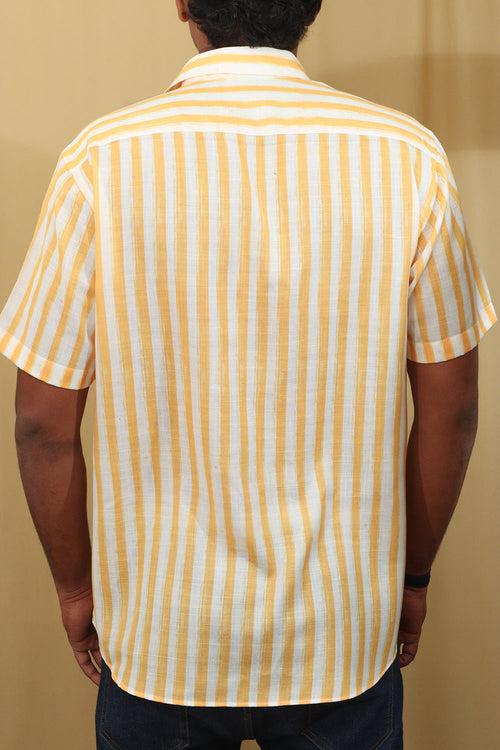 Sunshine Yellow Wrinkle Free Cotton Linen Digital Printed Shirt