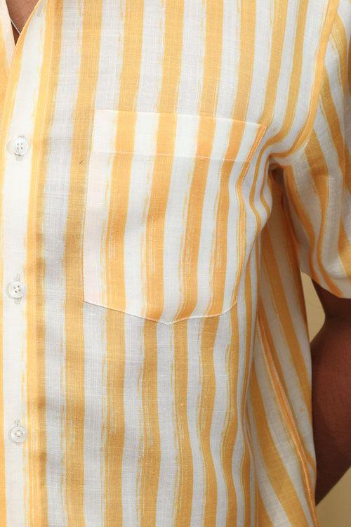Sunshine Yellow Wrinkle Free Cotton Linen Digital Printed Shirt