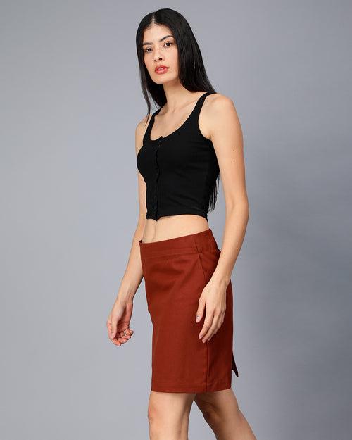 Black Button Ribbed Crop Top Women