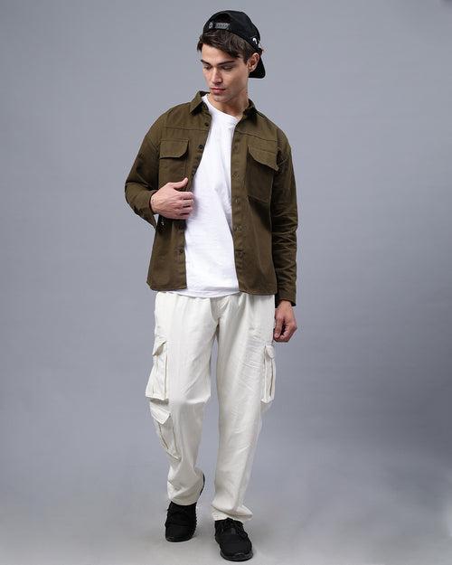 Olive Cargo Shirt Men