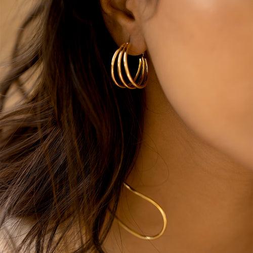 Three Ringed Hoop Earring