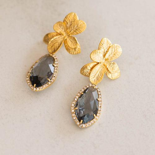 Flower charm and Zircon studded Black Dangler