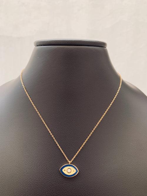 Blue and Yellow Evil Eye Pendant and Necklace