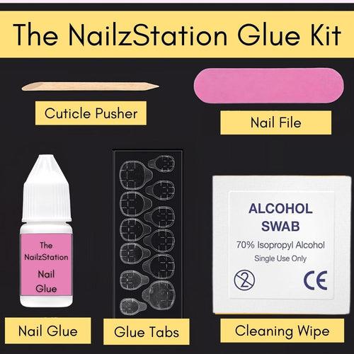 The NailzStation Glossy Red Studded Press on Fake Artificial Nails Set with glue, filer, sticker application kit // 1215