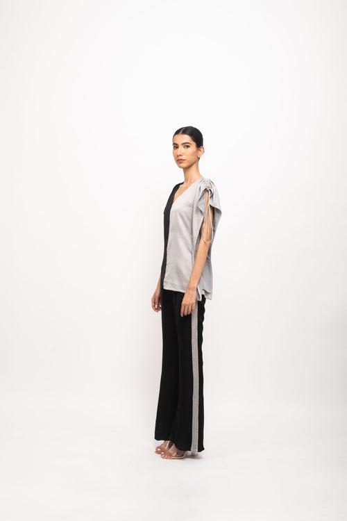 Black-Grey Half and Half Kaftan Top with Chic Rouching: Style Redefined by Style Triggers