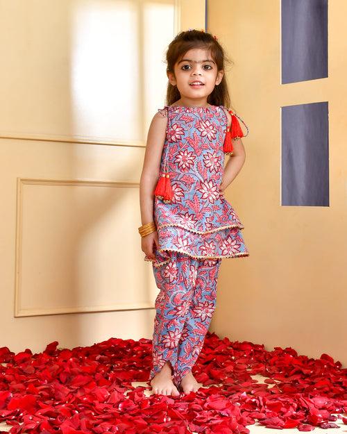 Floral Block Print Kurti and Dhoti Set By Style Triggers