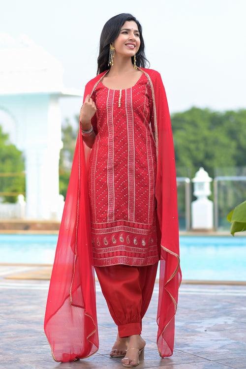 Chic Red Chikankari Suit Set | Style Triggers: Elevate Your Wardrobe with Graceful Charm