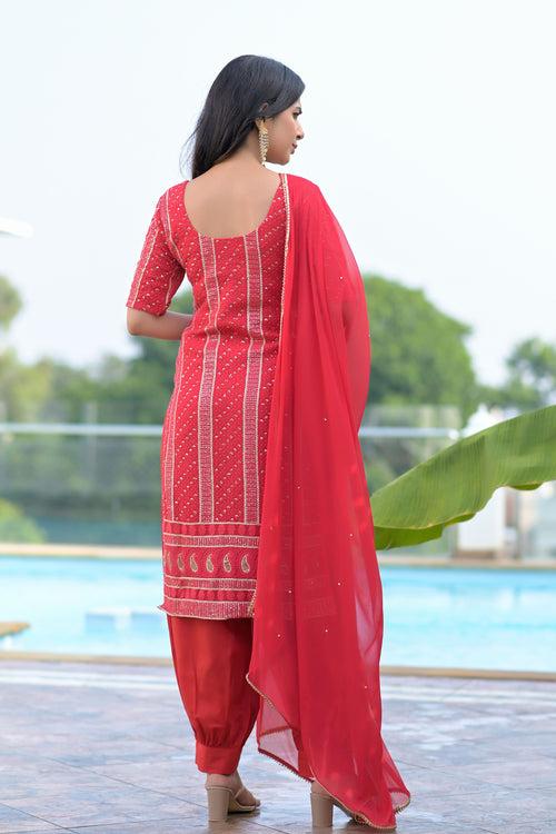 Chic Red Chikankari Suit Set | Style Triggers: Elevate Your Wardrobe with Graceful Charm